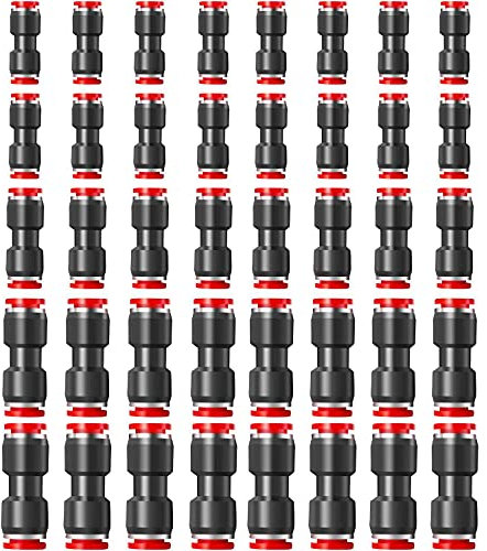 Pronese 50 Pcs Quick Release Plastic Pneumatic Air Line Fittings, 4/6/8/10/12mm Straight Push Connectors for 5/32 1/4 5/16 3/8 1/2 Tube,2-Way Push to Connect Fittings Kit