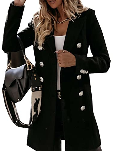 WJANYHN Autumn and Winter Leisure Exquisite Fashion Long-Sleeved Suit Collar Double-Breasted Nizi Jacket Windbreaker Coat Women