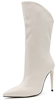 QUEEN HELENA Stivaletti a Punta con Tacco a Spillo Zip Laterale Stivali Casual Donna K2091 (Beige Pu, numeric_39)