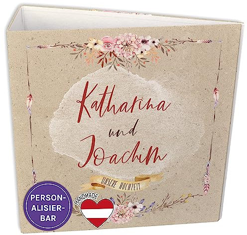 FEENSTAUB Ordner A4 Hochzeit, Mappe mit Namen und Datum personalisiert, Hochzeitsplaner, Motivordner, Hochzeitsordner, Binder, Sammelordner, Aktenordner A4 bunt, Ordner Motiv Boho
