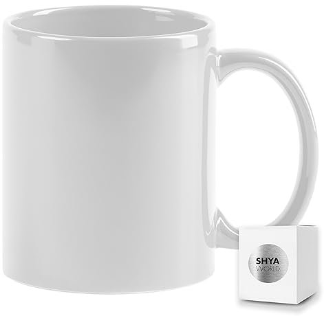 ShyaWorld Tazas de cerámica de 370ml de colores presentada en caja individual. Aptas para microondas y lavavajillas. (Blanco, 1)