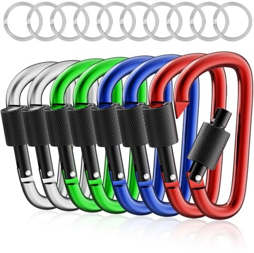 sprookber 3 Locking Carabiners | Keychain Carbineers D Ring Key Clip Spring Snap Hook for Multi-Usage | Set of 8
