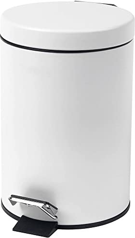 Crystals Small Pedal Bin with Lid-3 Litre Bathroom Bin for Rubbish and Waste-Stainless Steel Toilet Bin with Removable Inner Plastic Bucket-Ideal Size for Bedroom Bathroom Toilet Waste (White)