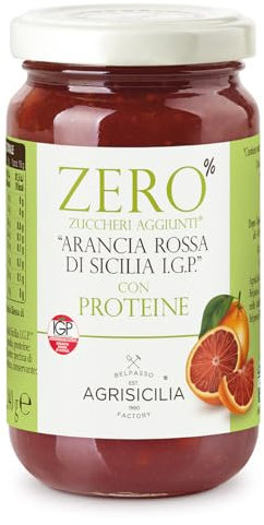 Agrisicilia zero% zuccheri aggiunti con proteine arancia rossa di sicilia I.G.P., frutta di alta qualità, frutta siciliana, lavorazione tradizionale, senza zuccheri, alta fonte proteica, 240 grammi