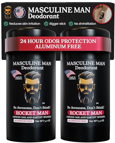 MASCULINE MAN Deodorant for Men - Aluminum Free Mens Deodorant - Natural Deodorants - Sweat Protection for Underarm, No Stain Stick Deodorants, Made in USA, 3.2oz (Pack of 2, Rocket Man)