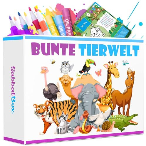 Bastelset und Malset für Kinder – Bunte Tierwelt mit 48 Acrylstiften & 48 Ölpastellkreiden – Bastelbox für Jungen und Mädchen, Kunst & Bastelaktivität, für Kinder von 3 bis 8 Jahren - Standardbox