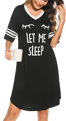 Vlazom Women's Nightdresses Soft Boyfriend V Neck Sleep Shirt Short Sleeves Nightshirt Oversized Nightgown Loungwear Sleepwear S-XXL