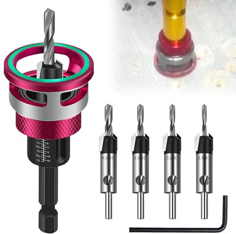 Kegelsenker Bohrer Set 6 tlg, Senker Holzbohrer mit Tiefenanschlag, Bohrsenker mit 1/4 Hex Schaft, aus HSS-M2, präzise Bohrungen, für Holzverarbeitung