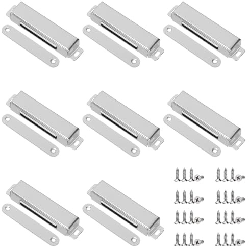 Swpeet 12 Pack Rostfritt Stål Skåp Magnetisk Fang, Ultra Tunn Skåp Magnetisk Fang Lim Skåp Dörrmagneter för Skjutdörr Köksskåp Stängning Skåp Dörr Närmare (Extra Stor Magnetfångst)