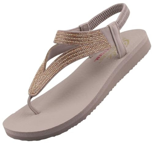 Skechers Meditation Vibrant Glow Damen Zehentrenner Taupe EU 40