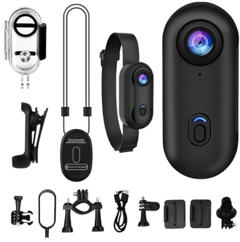Mini action camera | Action Cam magnetica a 360 gradi | Telecamera portatile in streaming, impermeabile, videocamera portatile per vlogging, streaming, viaggi, sci, moto, escursioni e avventure
