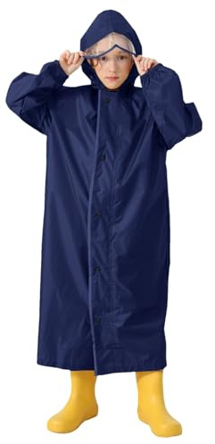 Generisch Vêtements de pluie de vélo pour enfants garçons filles étudiants enfants couleur unie manteau de pluie long couvre-chaussures imperméable bébé, Marine, 12-14 ans