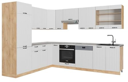 Vicco Cucina angolare completa Fame-Line, Bianco casa di campagna, 227 x 60 cm, PL Marmo