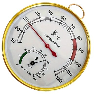 Hygrometer Bastutermometer: Kompakt ångmätare, 10 x 10 cm väggtemperaturmätare, exakt fuktsensor, robust metallskala | Pa inomhustemperaturanordning
