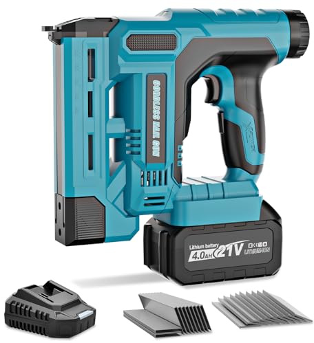 blayram Cloueuse Electrique Sans Fil Régulation de Profondeur Compatible avec Makita 18V Batterie avec 1 batterie de 4,0 Ah, 1000 clous et 1000 agrafes pour le bois, le bricolage et le rembourrage