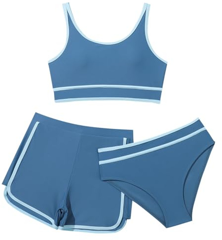 Bañador Menstruales Niñas Conjunto De Bikini 3 Piezas Niña Verano Trajes De Baño De Bikinis con Pantalones Cortosbañadores Infantil Color Sólido Tirantes Ajustables Tankini Ropa Deportivos Playa