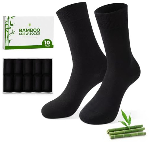 TUUHAW Chaussettes Homme 43-46 Bambou Classiques Lot de 10 Paires Noir