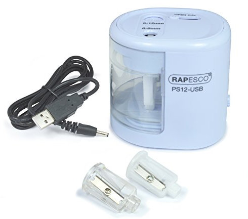 Rapesco 1447 PS12-USB Automatischer/Elektrischer Spitzmaschine, Ladung durch Batterie (nicht enthalten) oder USB, Hellblau