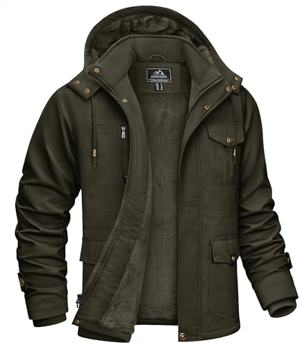 KEFITEVD Veste Cargo Chaude en Polaire d'hiver pour Hommes Col Montant Vestes de l'armée Manteau à Capuche Vert, XL
