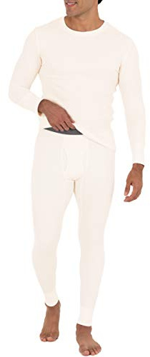 Fruit of the Loom Men's Recycled Waffle Thermal Underwear Set (Top and Bottom), Natural, Medium