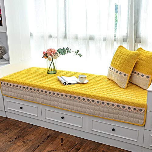 JeogYong Bay Window Cushion Seat Indoor, Farmhouse Window Seat Cushions Indoor for Bedroom, Non Slip Pads Sill Bench Cushions, 35.43 x 62.99 inches, Yellow