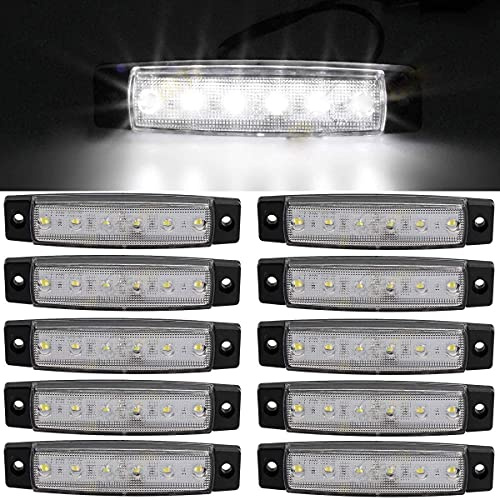 GSRECY Lot de 10 feux de position latéraux à 6 LED 24 V de 9,7 cm pour camions, feux de position ambrés, feux de position de cabine de camion, feux de position de camping-car (blanc)