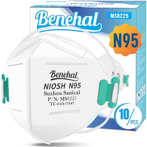 benehal N95 Masks for Adults, NIOSH Approved Disposable Mask, White 10-Pack