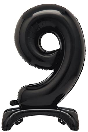 Unique Black Standing Number 9 Foil Balloon 30, Packaged
