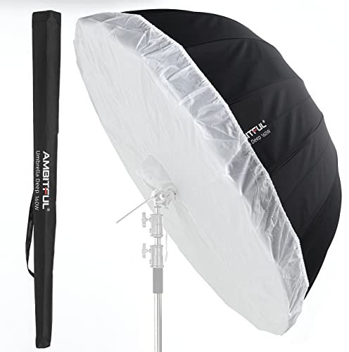 AMBITFUL UB-160W 62in Parabolic Reflective Umbrella,Black White Reflective Umbrella Studio Light Umbrella with Diffuser Cover Cloth(160W)