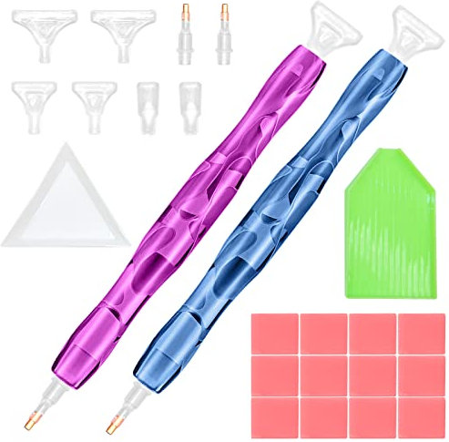 SPOKKI 2 Stück Diamond Painting Stift, Kunstharz Diamant-Malstift mit 12 Stück Ton 2 Trays und 8 Ersatz-Tipps, 5D Diamant Malerei Zubehör Werkzeuge für Diamant Malerei DIY Nagelkunst