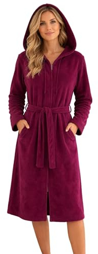 Morgenstern Bademantel Damen Reißverschluss Kapuze Frottee Velours Patrizia Oeko Tex Standard Bordeaux M