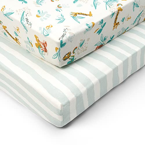 Tutti Bambini Cot Fitted Sheets 2-Pack | 100% Organic Cotton, Fits 60x120cm Mattresses | Run Wild