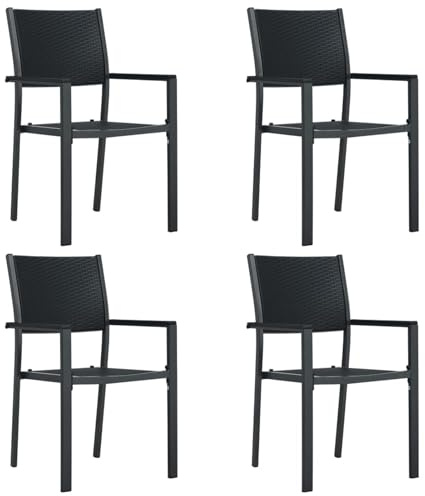 Keketa Patio Chairs, Outdoor Dining Chairs Bistro Furniture for Outdoor Garden Yard Deck Lawn 4 pcs Black Plastic Rattan Look