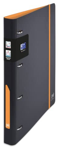 OXFORD European Binder For Students Ringordner, A4, Rücken 30 mm, 4 D-Ringe, Einband aus expandiertem Polypropylen, zweifarbig, Schwarz/Orange