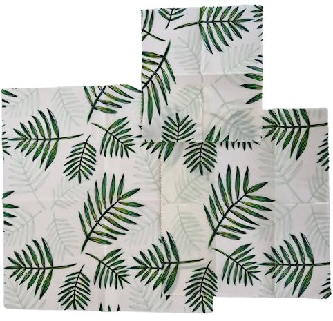 Reusable, Organic, Natural Beeswax Sandwich Wraps - Set of 3 - Patterned Design (Green Leaves)
