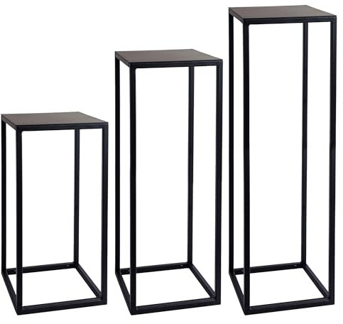 1x Natural Goods Berlin supporto per piante RECHTECK, sgabello per fiori in metallo angolare, per interni ed esterni, resistente alle intemperie, balcone, terrazza, giardino, appartamento (Nero, 70cm)