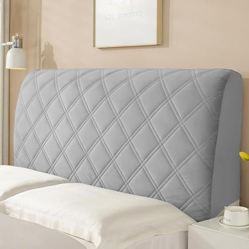 Wambere Bettkopfteil Hussen - Bezug für Bett Rückwand, Staubdichte Stretch Abdeckung, Polster Rückenlehne Überzug, Dunkelgrau A, 180cm