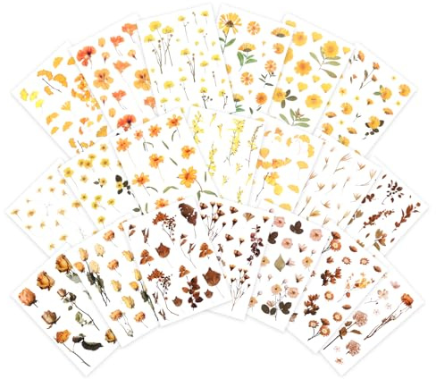 NOGAMOGA Clear Flower Collage Sticker Book, 20 Sheets, Fall Decorative Sticker for Scrapbooking, Resin Art, Bullet Journaling, Crafting, Planners, Laptops, Card Making
