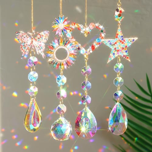 YeahBoom Lot de 4 pendentifs attrape-soleil cristal pour fenêtre - Décoration à suspendre - Cristaux arc-en-ciel maison/jardin
