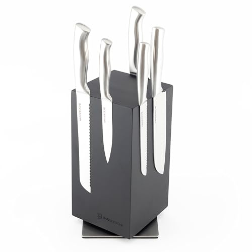 Hanseküche Bloque Magnético para Cuchillos de Madera de Acacia - Soporte de Doble Cara Sin Cuchillo, Con Imán de Madera, Tabla por Ambos Lados (Negro Giratorio)