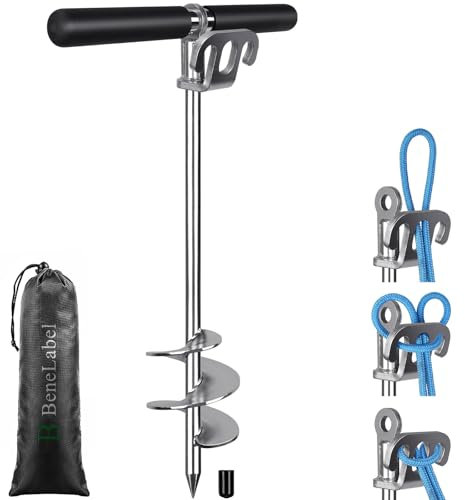BeneLabel Boat Anchor, Heavy Duty Kayak Sand Stake 43cm Screw in Shallow Water Canoe Beach Anchor SUP Spiral Wind Storm Spike Peg for Small Medium Large Boat with Storage Bag