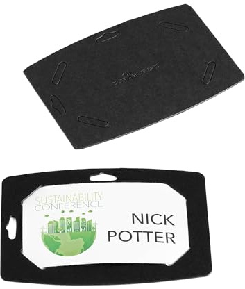 Durable namnskyltar 54 x 90 mm tillverkade av återvunnet papper, 100% återvinningsbart, med eurostdans, 20 stycken, svart med vita etiketter, 827301