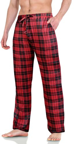 AUYAO Rutiga pyjamasbyxor för män, mjuka rutiga loungebyxor i bomull med fickor, justerbar pyjamas, loungebyxor, nattkläder med rutig design, avslappnad passform