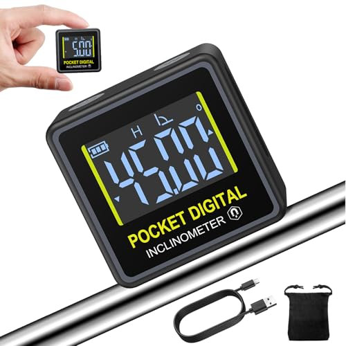 eSynic Mini Digital Inclinometer Pocket Angle Finder Magnetic Digital Level Box USB Rechargeable Angle Gauge Protractor Measurement Tool with LCD Display/V Groove/°、% Portable for Woodworking etc