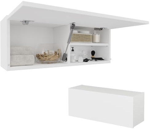 PLATAN ROOM Badschrank 80/120 / 160/200 / 240 breit Badmöbel Badezimmer Klapphängeschrank Schrank Hochglanz Matt Weiß (Weiß Matt/Weiß Matt, 80 x 30 x 25)