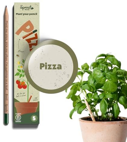 SproutWorld Lápices | Pizza Edition | Lápices plantables con semillas de hierbas y verduras (chile, albahaca, orégano, rúcula y tomate cherry) | Pack de 5 | Regalo sostenible para amantes de la pizza