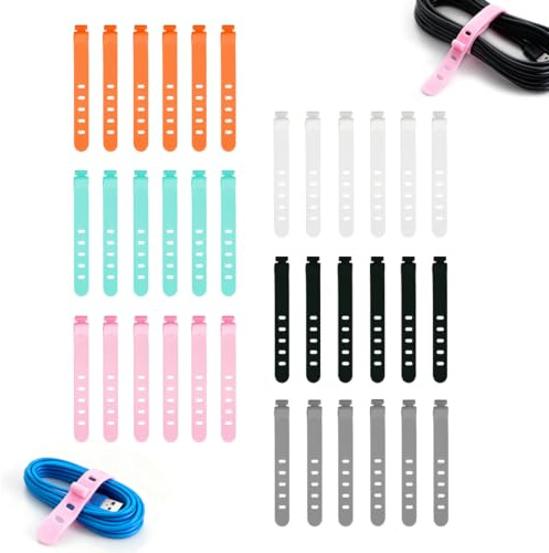 Rieoany Bridas Reutilizables 36 Unidades, Organizador Cables Silicona, Sujeta Cables Ajustable para Hogar Oficina Viaje, 6 Colores Bridas para Cables