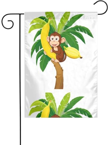BROLEO Singe sur un bananier imprimé mât de drapeau de jardin extérieur décoration de cour mode 30,5 x 45,7 cm