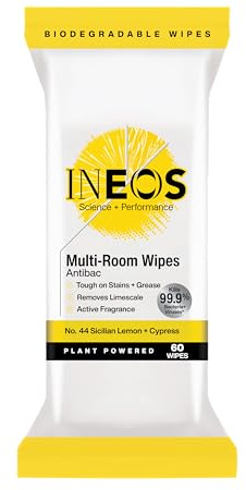 INEOS Next-Gen Antibac Multi-Room Disinfectant Biodegradable 60 Wipes, Sicilian Lemon + Cypress, Kills 99.9% of Bacteria + Viruses, Plant Powered, Packaging May Vary