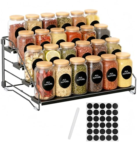 lameico Étagère à épices verticale à quatre niveaux, réglable, pas de perçage nécessaire, adaptée pour ranger les épices dans les cuisines, les armoires et les salles de bain.